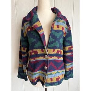 Vintage Willow Ridge Southwestern Wool Blend Jacket Aztec Blanket Cardigan USA